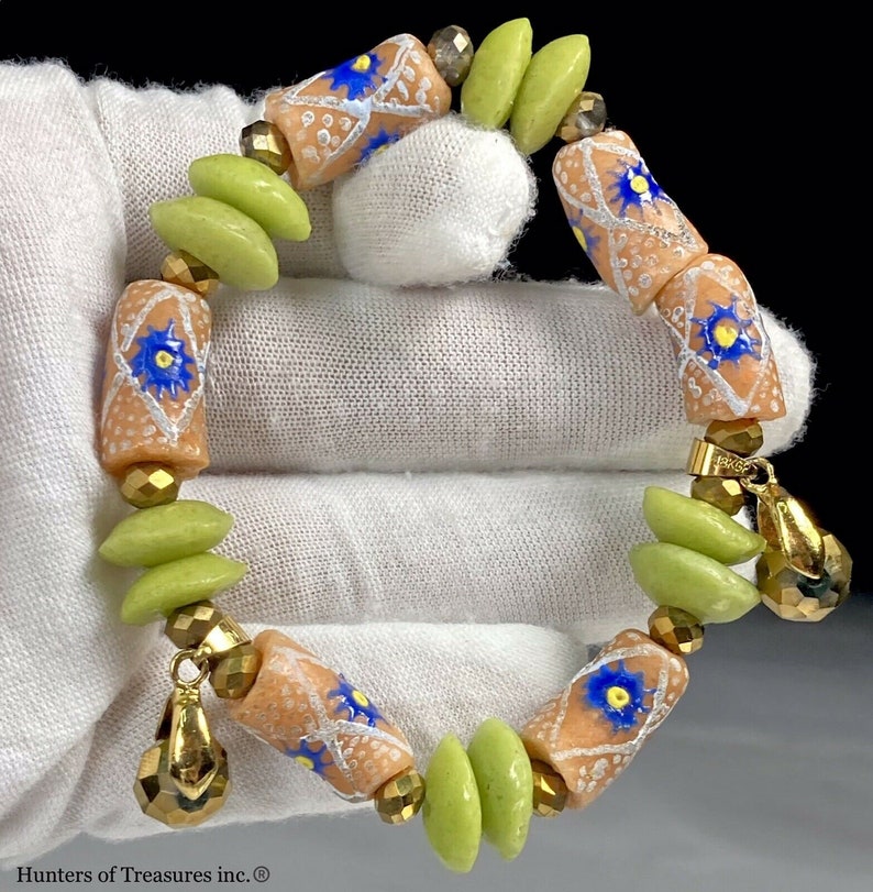 Handmade 18K GP African Krobo Powder Glass Bracelet Bangle Tribal Africa