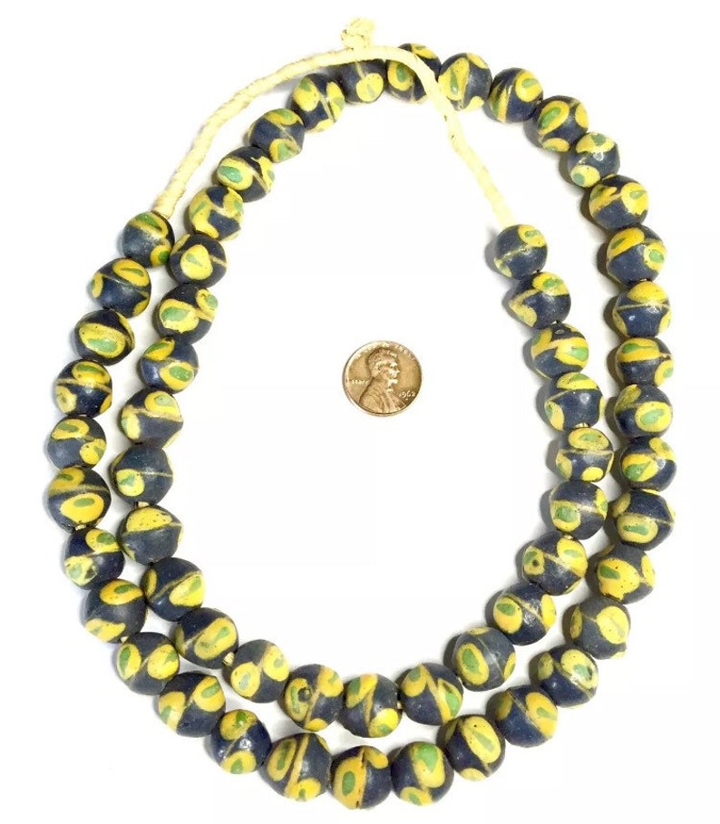 Strand Handmade African Krobo King Pattern Powder Glass Beads Ghana Africa