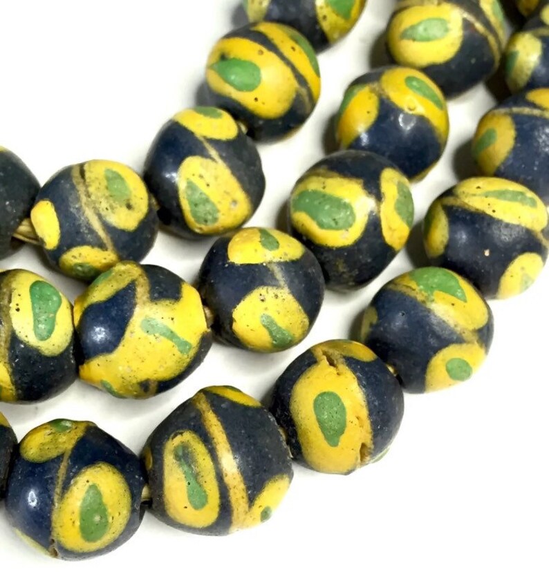 Strand Handmade African Krobo King Pattern Powder Glass Beads Ghana Africa
