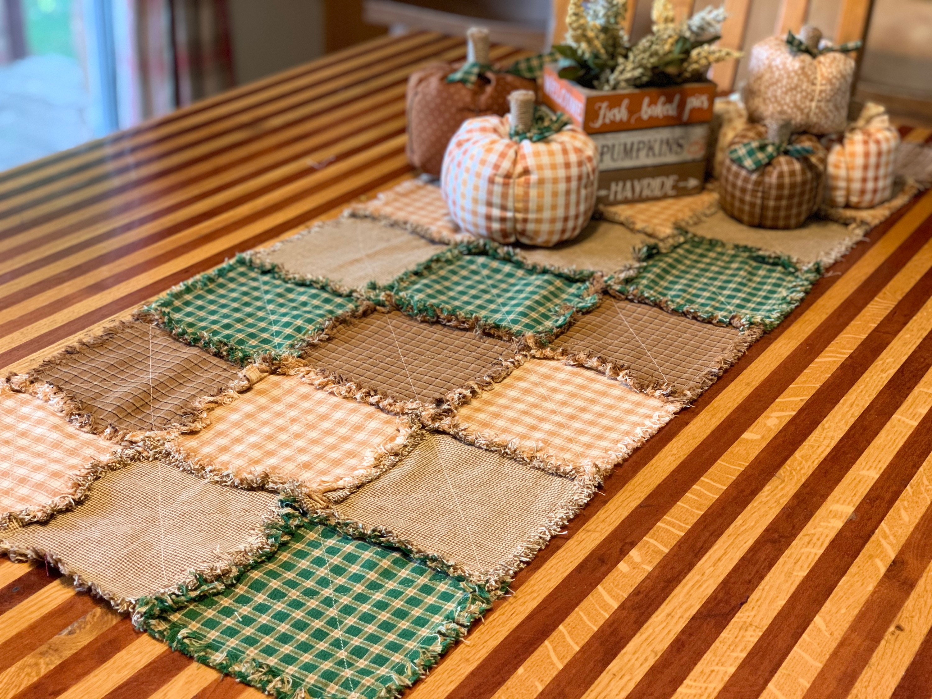 Primitive Rag Table Runner Quilted Fall Table Topper Etsy