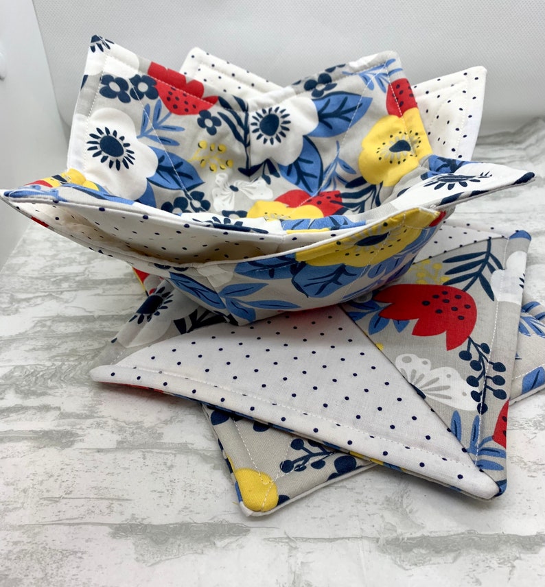 Bowl Cozy for the Microwave Navy Floral Koozie for Soup Bowl Etsy