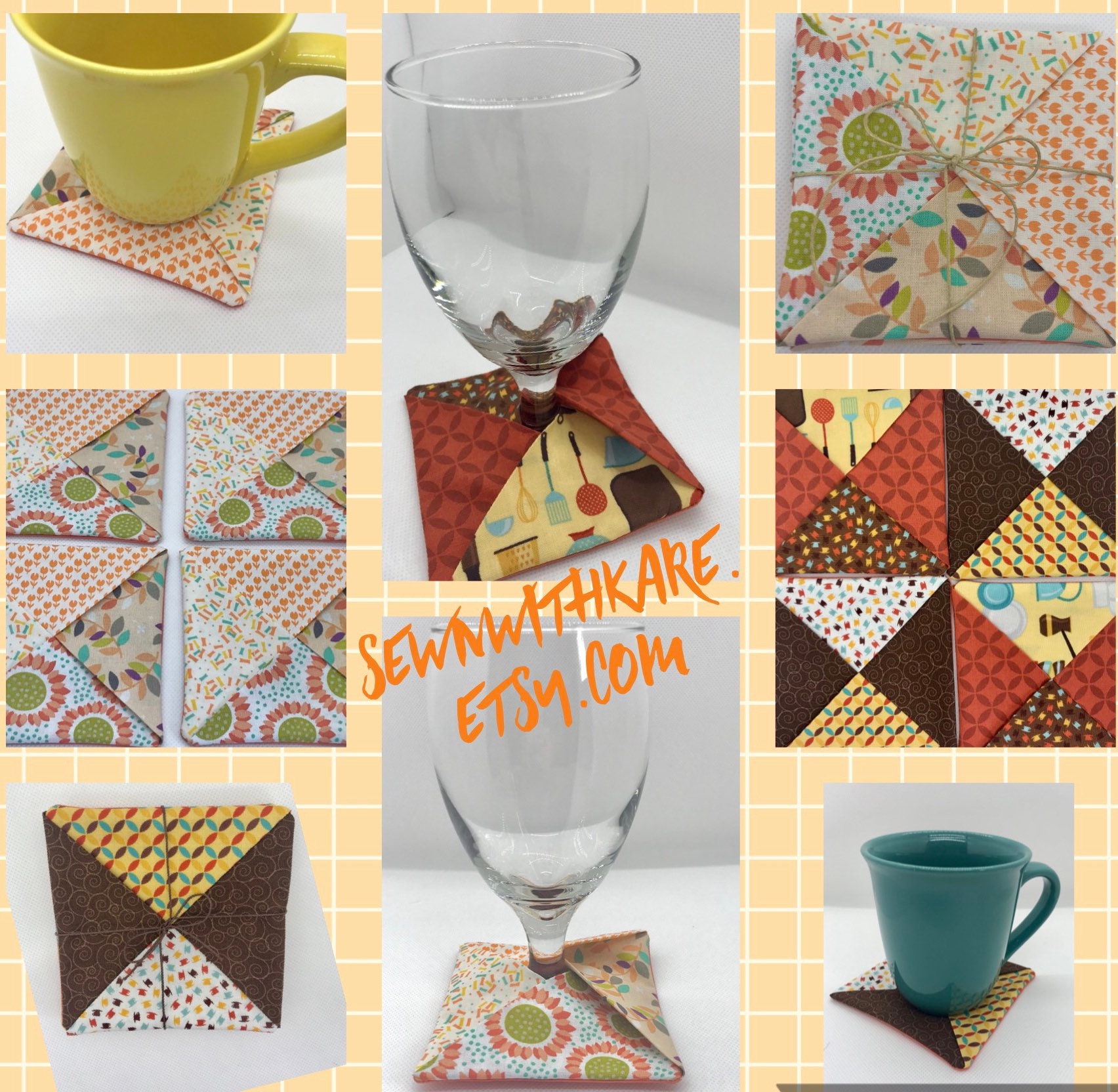 Fabric Drink Coasters Square Beverage Coaster Slip on Etsy