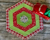 Quilted Christmas Table Runner for Round Table, Handmade Holiday Table Topper, Winter Penguin Decorations for Home, December Birthday Gift