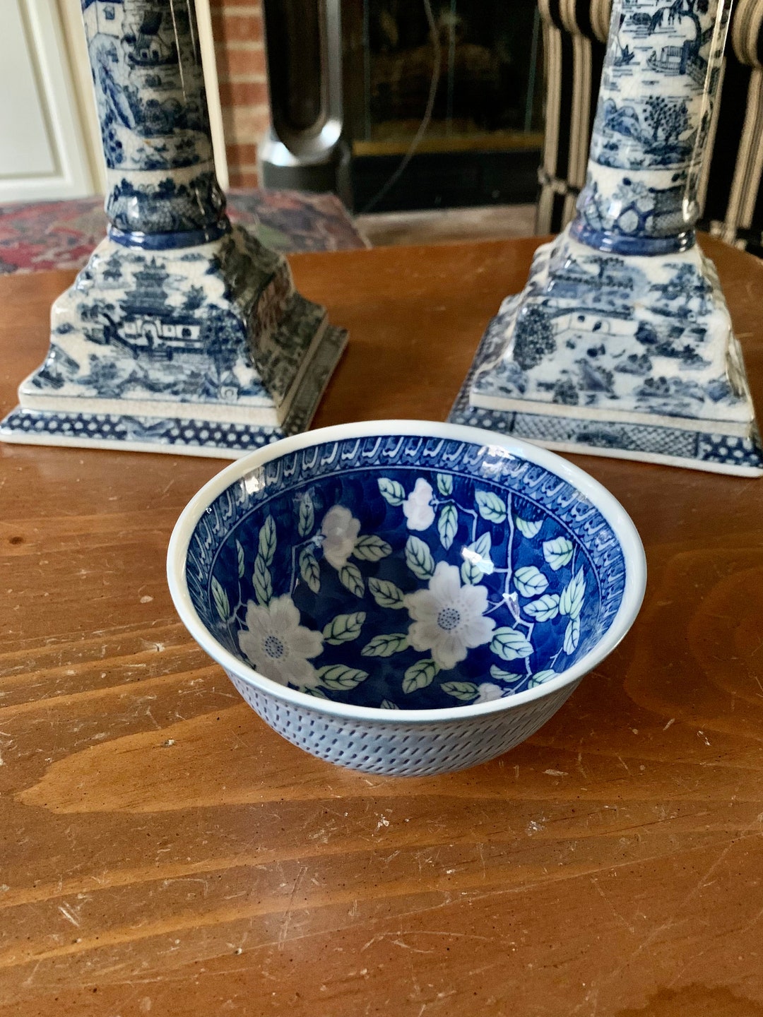 Blue and White Floral Bowl Etsy