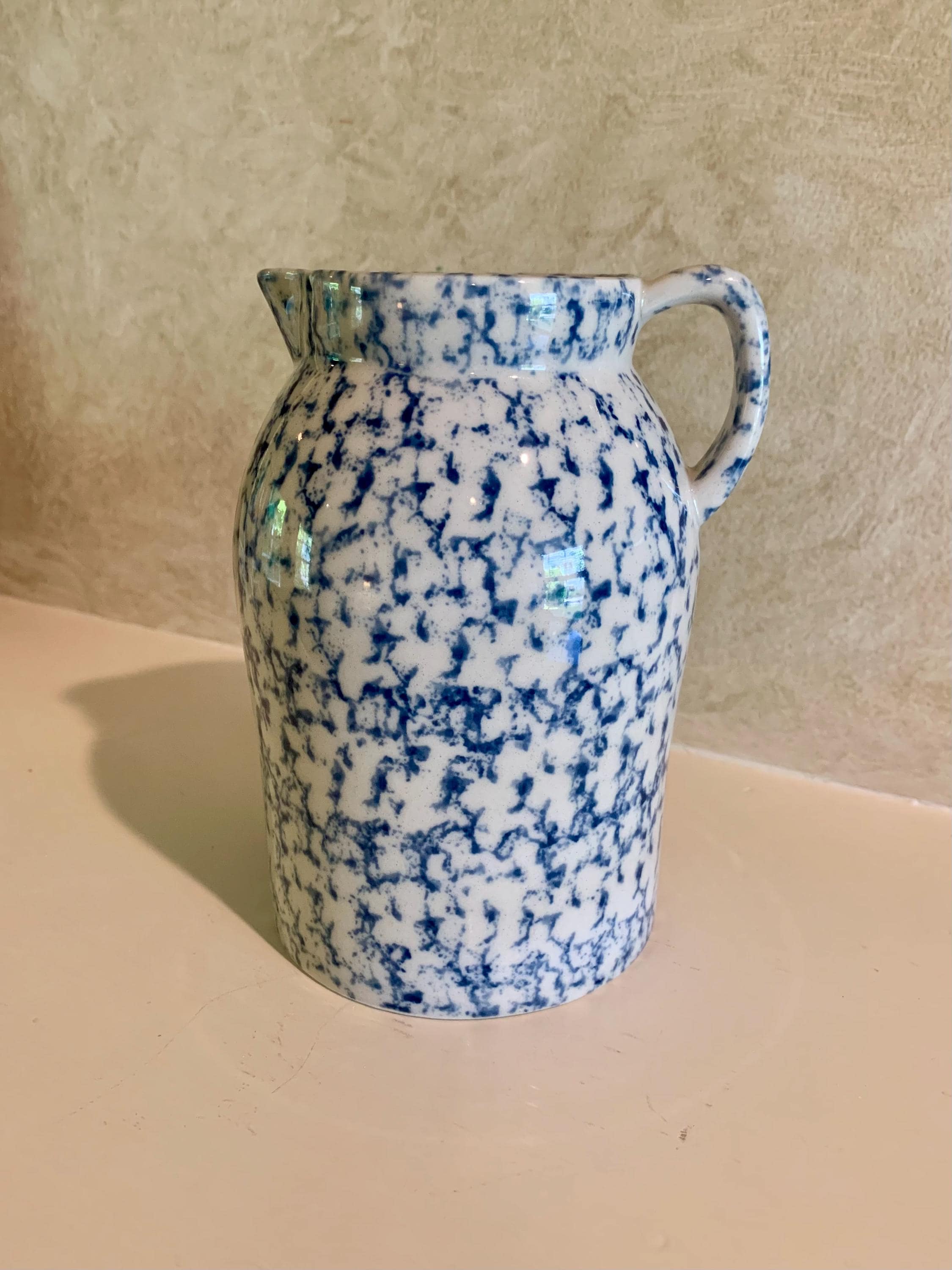 Blue and White Sponge Ware Pitcher