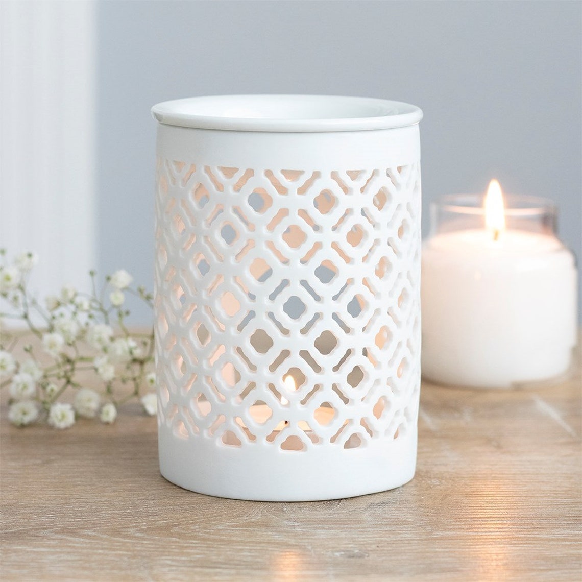 Wax Melt Burner Ceramic MATTE CUT OUT Tea Light for Oils and Etsy UK