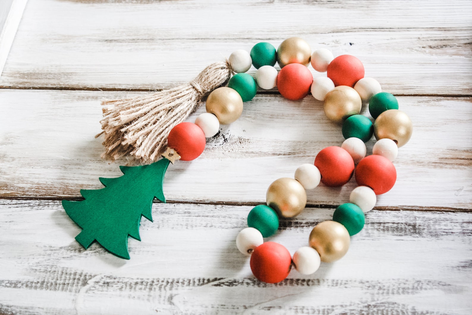 Wood bead garland/Christmas Garland With Gold Accent/ Etsy