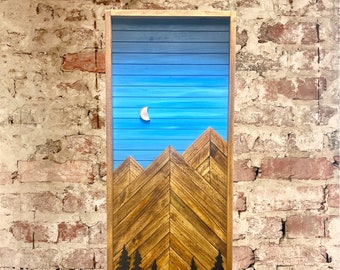 Rustic Electrical Panel Cover - Blueshade sky Mountains with trees - Custom Sizes Available - Breaker Box Panel Cover - Wall Decor