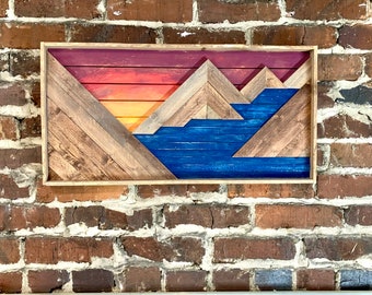 Rustic Dark Blue Water & Sunset - Rustic Mountain Art-Wall Decor - Rustic Lake Decor - Rustic Mountain Decor- Rustic River Decor