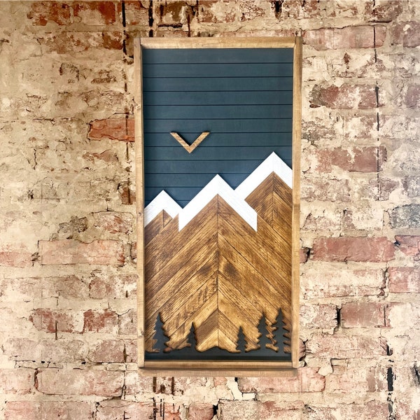 Rustic Electrical Panel Cover - Carbon Gray Mountain with trees - Custom Sizes Available -Breaker Box Panel Cover - Wall Decor - Modern art