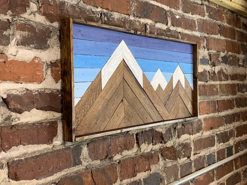 Rustic Blueshade Mountain Art 12x 24 Wall Decor Etsy