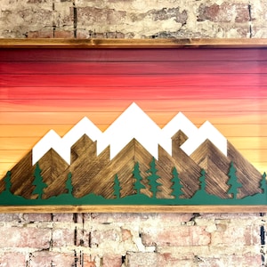 Rustic Sunset with Trees- Rustic Mountain Wood Wall Art-Wall Decor- Mountain artwork- Home Decor-Wall Art- Rustic Decor