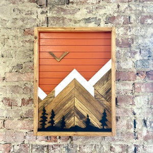Rustic Bathroom Cabinet - (Single Door) Orange  w/ Trees Mountain Art-Bathroom Cabinet-Medicine Cabinet-Liquor Cabinet - Rustic Cabinet