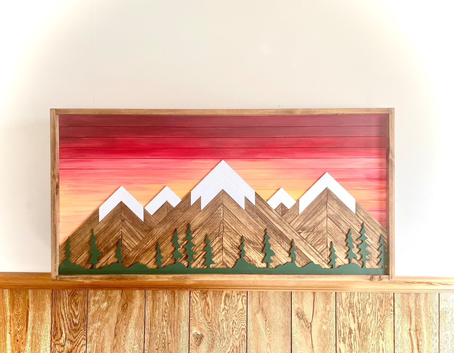 Rustic Sunset With Trees Rustic Mountain Wood Wall Artwall Etsy