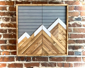Rustic Mountain Cabinet - Gray Mountain Art- Bathroom Cabinet - Bar Cabinet- Liquor Cabinet - Home Decor - Rustic Cabinet