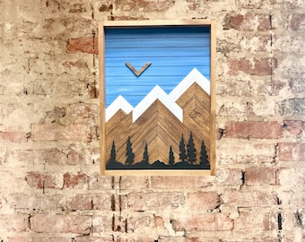 Rustic Cabinet (Single Door) - Multiple Sizes - Blue w/ Trees Mountain Art-Bathroom Cabinet-Medicine Cabinet-Liquor Cabinet - Rustic Cabinet