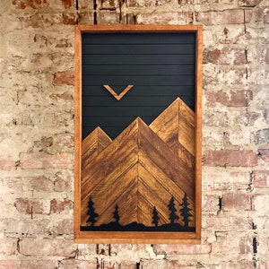 Rustic Electrical Panel Cover - Black Mountain with trees - Custom Sizes Available -Breaker Box Panel Cover - Wall Decor - Modern art