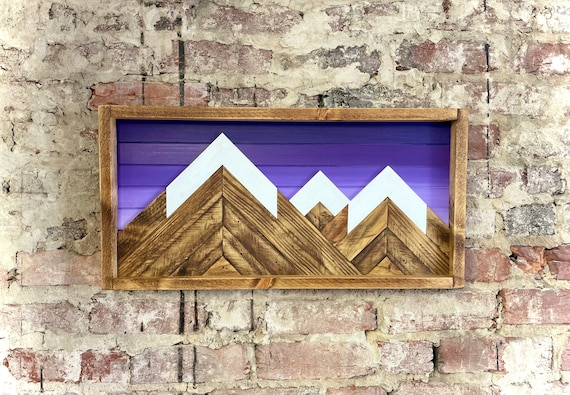 Rustic Purple shade Mountain Art - 12"X 24"- Mountain Wood Wall Decor- Rustic Wall Art- Mountain Wall Art- Rustic Decor