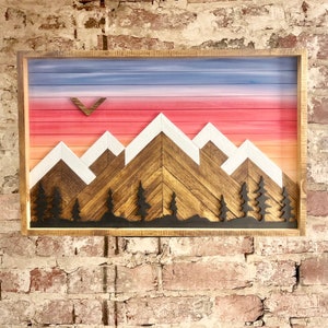 Murphy Shelves - Mountain Sunset w/ Trees  - Rustic Cabinet Art - Murphy bar - Bar cabinet - Home Decor - Custom shelving