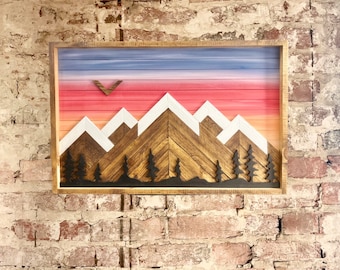 Murphy Shelves - Mountain Sunset w/ Trees  - Rustic Cabinet Art - Murphy bar - Bar cabinet - Home Decor - Custom shelving