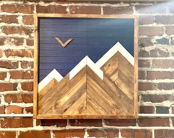 Rustic Dartboard Cabinet - Rustic Navy-Mountain Art  24”x24” - Rustic Cabinet - Game Room / Man Cave Art - Wall Decor - Cabinet
