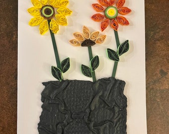 Quilled sunflower blank note card and envelope. Send a smile today!