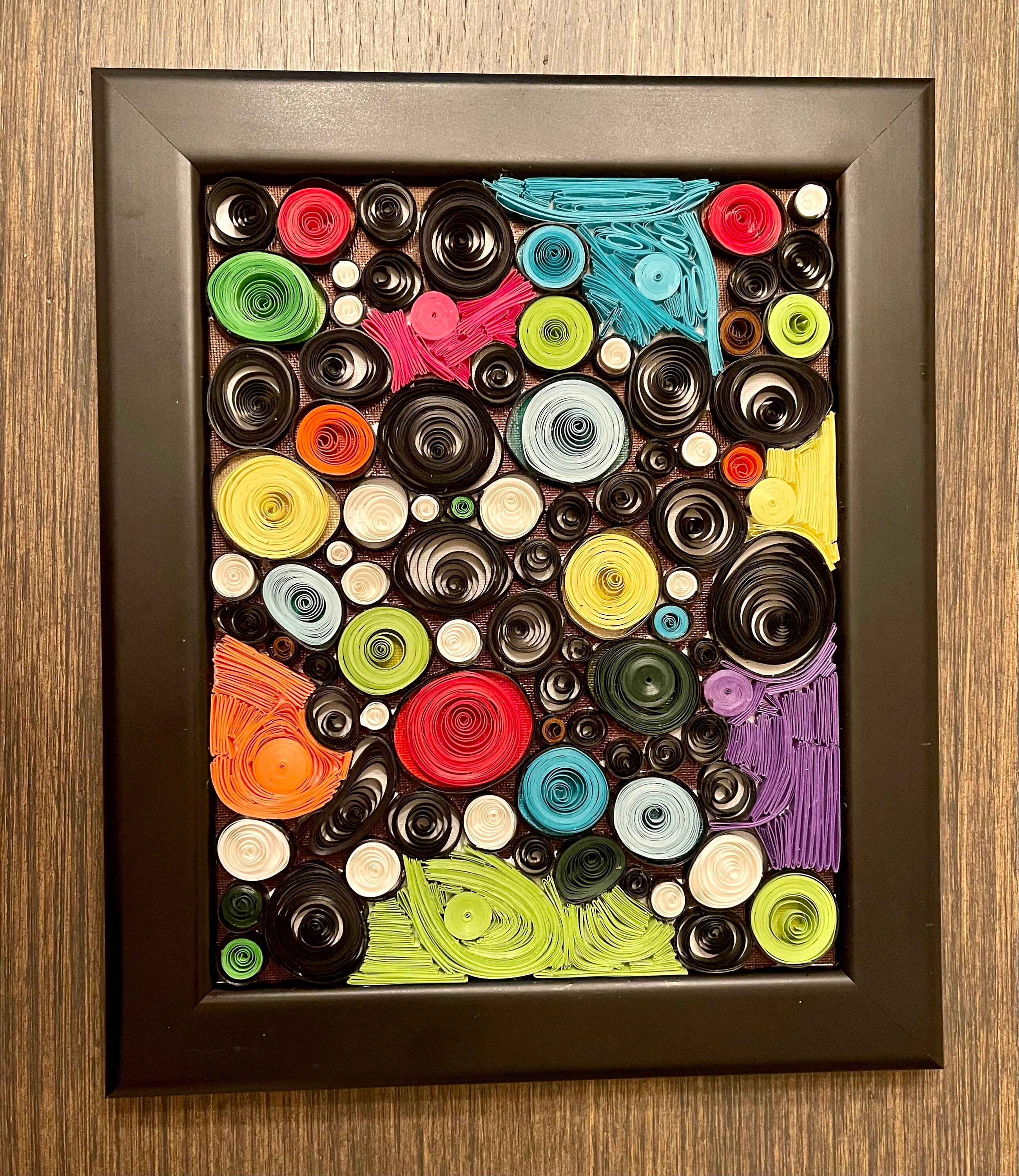 Quilled Abstract Art Framed in 12x10 Frame. Wall Hang or Easel Use