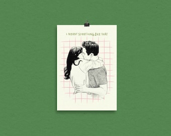 New Girl Nick and Jess "I meant something like that" kiss Illustration Print A4