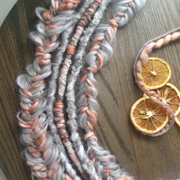 Partial Dreadlock Set | Peachy Orange & Grey | Braids | Beads