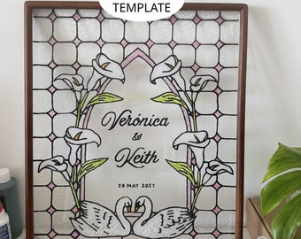 Panneau de mariage élégant en vitrail personnalisé, modèle numérique