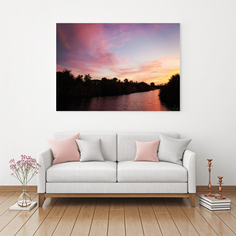 Pink Sunset Canvas Print Sky Wall Art Sunset on Water Large Etsy