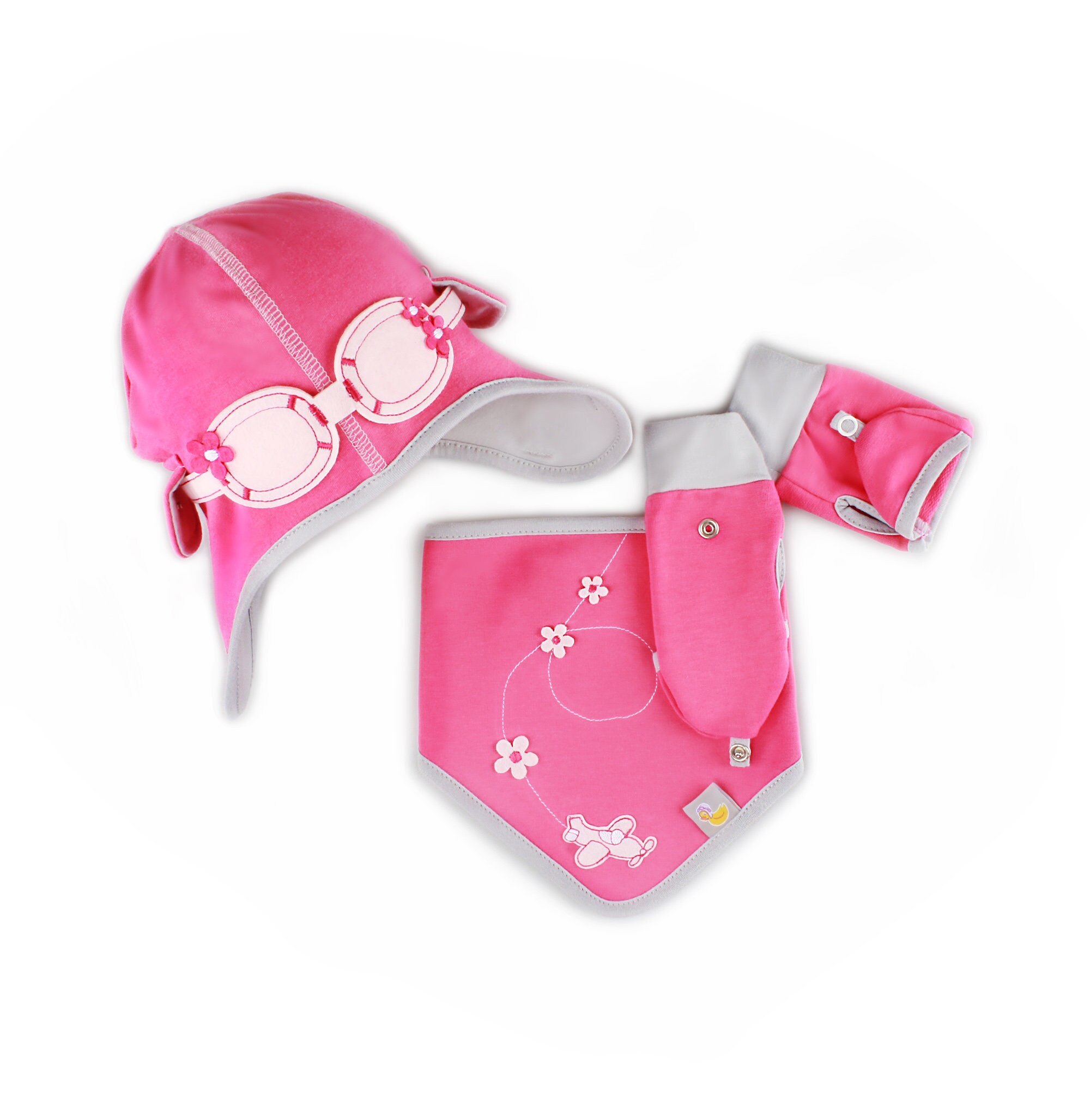 Baby Girl Aviator Hat Bib \u0026 Gloves Gift 