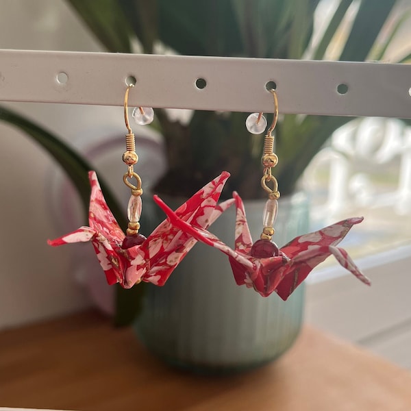 boucles d’oreilles origami grues rouges