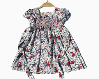 Red Green Flowers Smocked Dress