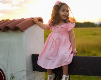 Coral Pink Smocked Dress