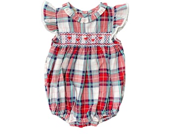 Red Checked Smocked Romper