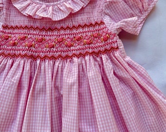 Pink Gingham Smocked Dress