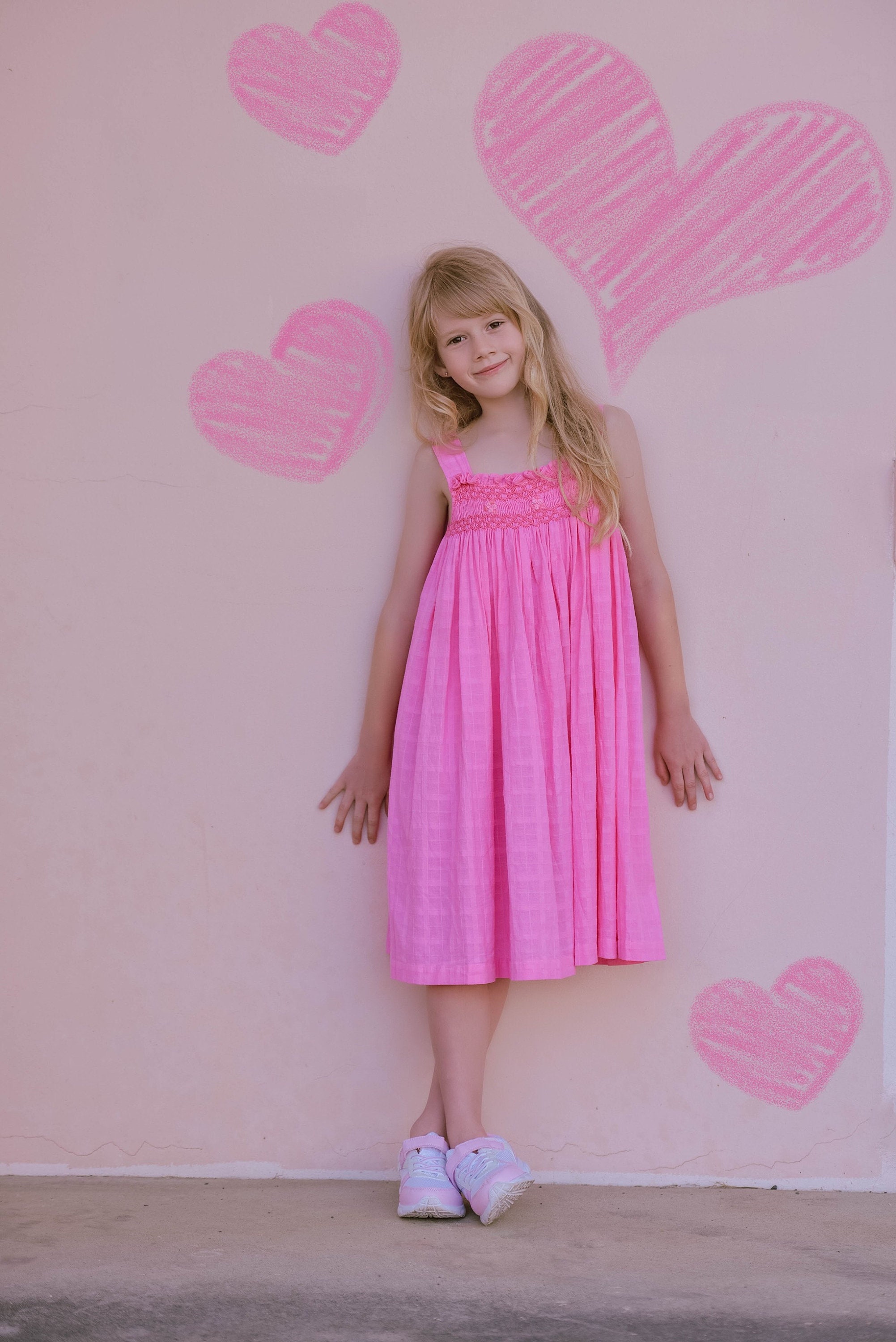 新品　ŠP エシュペー　CHURCH SMOCK DRESS PINK Pink Cross Smocked White Bishop Dress – Classic Whimsy