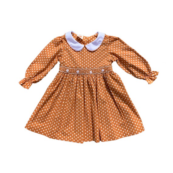 Brown Polka Dot Girl Smocked Dress