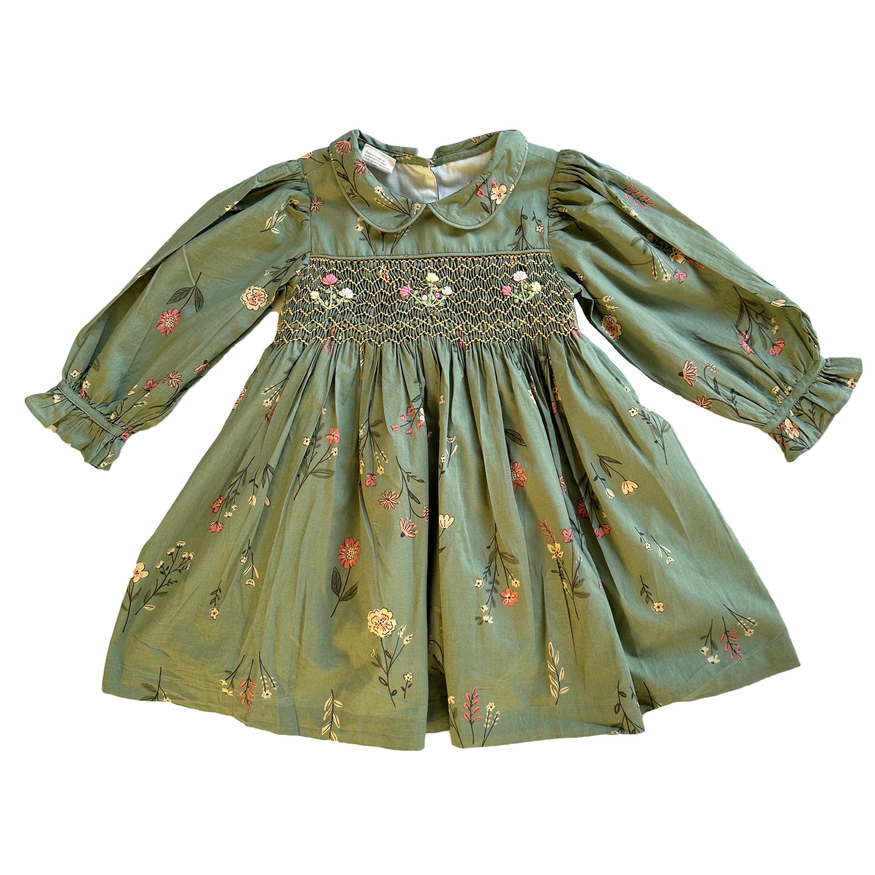 Botanical Green Embroidered Dress