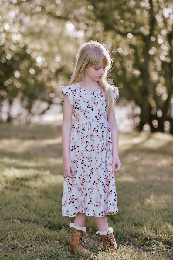 cotton butterfly dress Butterfly Dress  with Tribal Block Print  Raw Cotton  Primitive Tribal  Craft