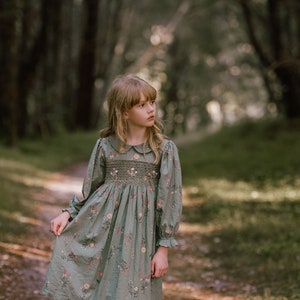 Botanical Green Embroidered Dress