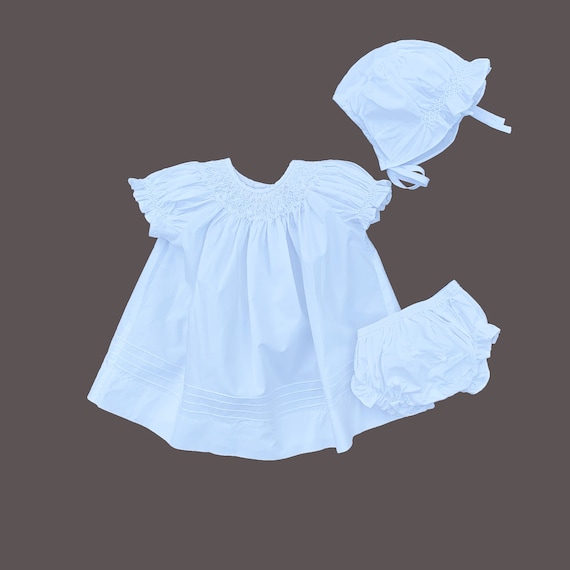 Christening - Baptism Smocked Set - 3m to 12m