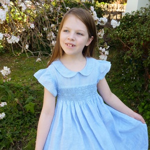 Blue Linen Smocked Dress