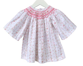 Bishop  Pink Roses Smocked Dress with 3/4 Sleeves