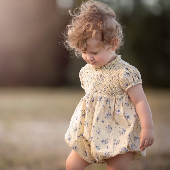 Purple Flower Smocked Romper - Etsy