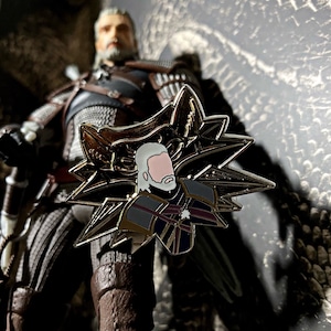 The Witcher inspired Yennefer and Geralt pin badges metal + enamel