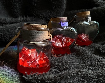 DnD Healing Potion Glass Bottles: Red D4 Dice, TTRPG Health Potions