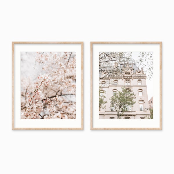 Set of 2 New York City Prints (Floral and Architectural), NYC Photography Airy and Neutral Prints