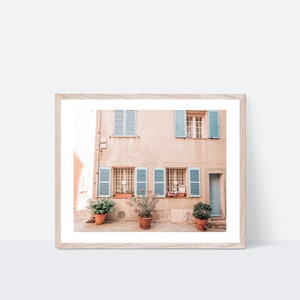 South of France St. Tropez Summer Photography, France Print, Village Door Photograph [Three Potted Plants in St. Tropez]